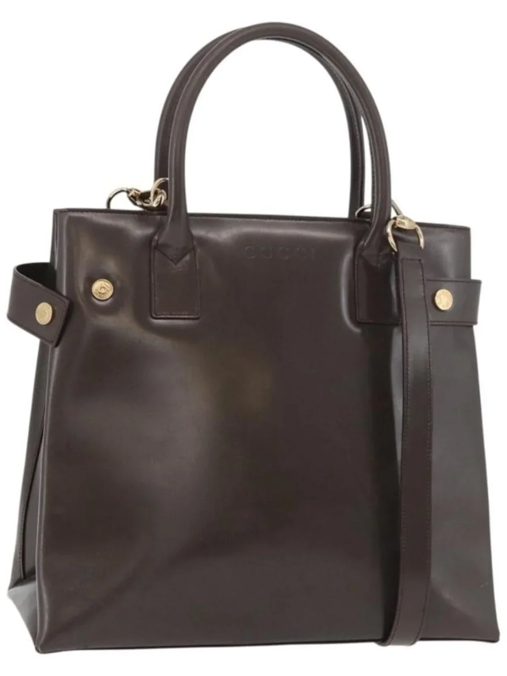 GUCCI Hand Bag Patent leather 2way Brown Gold Auth